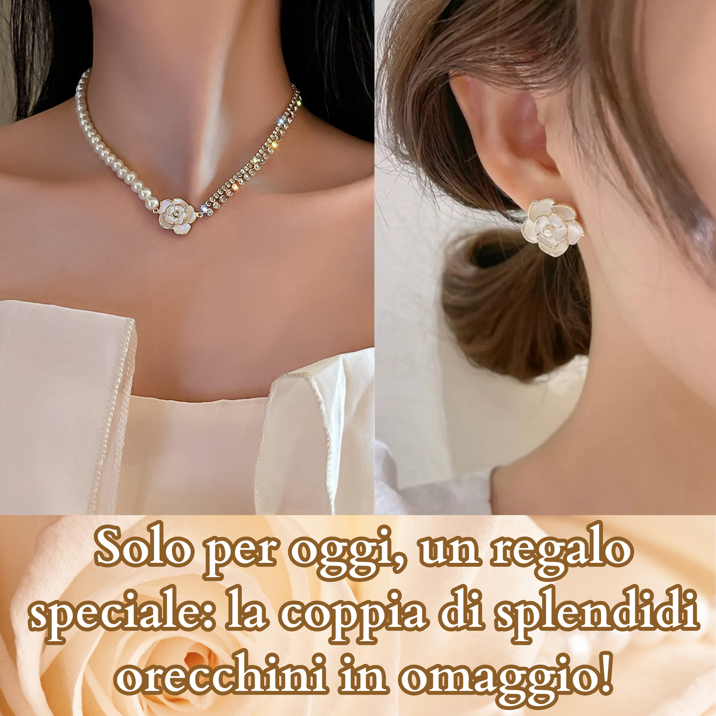 Set Collana Rosa Perlata + Coppia Orecchini in Omaggio! - Nyo Gioielli™